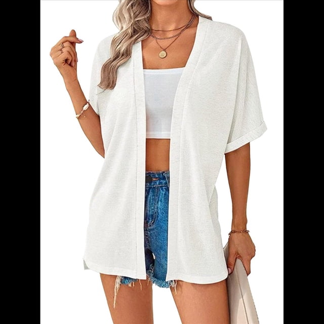 Cárdigan de Corta para Mujer, Cárdigan de Verano, Informal, Holgado, para Playa, con Dobladillo Curvo. XL