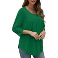 thumbnail image 2 of Ronuti 3/4 Length Sleeve Womens Tops Crew Neck Pleated Blouses For Women Dressy Casual Tunic Shirts, 2 of 7