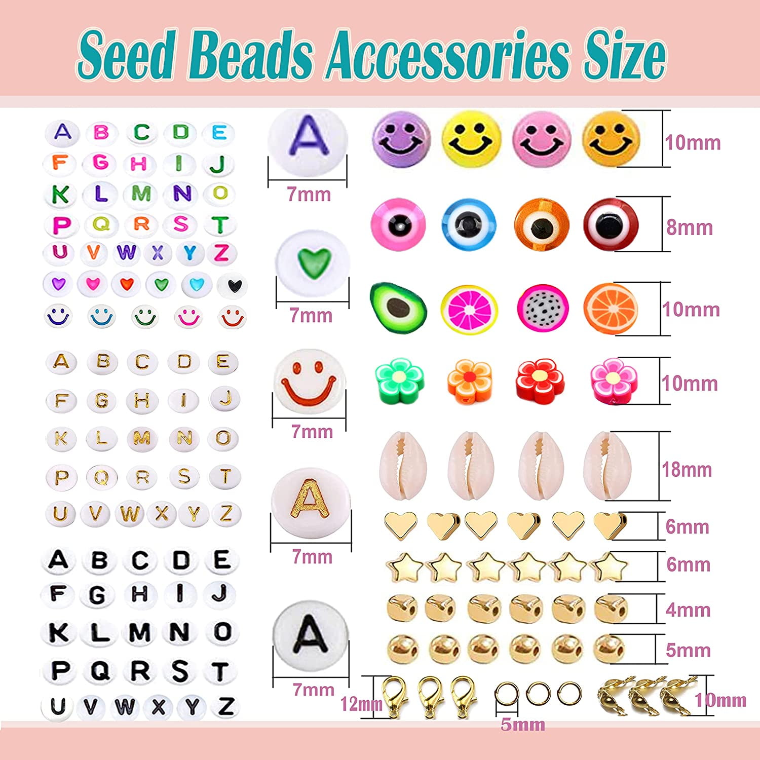 48000pcs Size 2mm Seed Beads for Jewelry Making, 12/0 Tiny Craft Beading  Kit Set, 260pcs Letter Alphabet Beads with Elastic String, Earring Hooks  and Claw Clasps