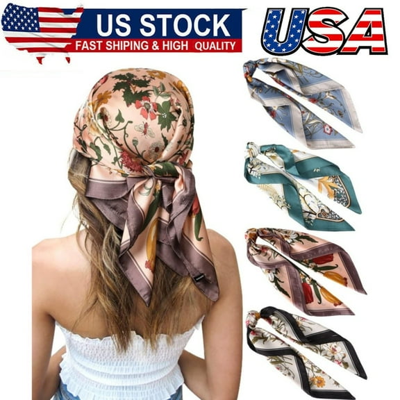 27 Inches Silk Feeling Square Head Scarf - 4 Pcs Satin Square Head Scarves