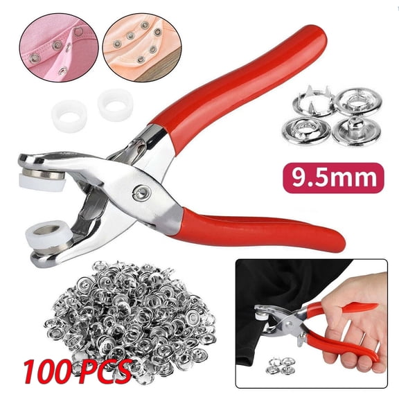100 Pcs Snap Fastener Kit 9.5mm Press Studs with Pliers for Fabric Craft Clothes