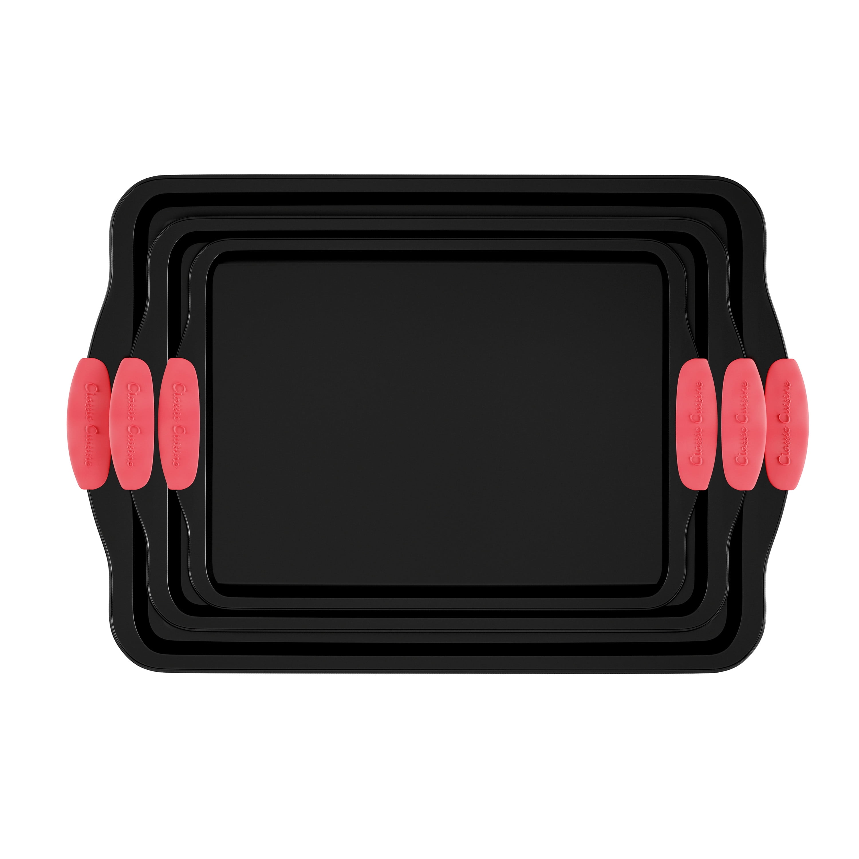 Classic Cuisine 3-Piece Nonstick Baking Pans with Silicone Handles (Black)