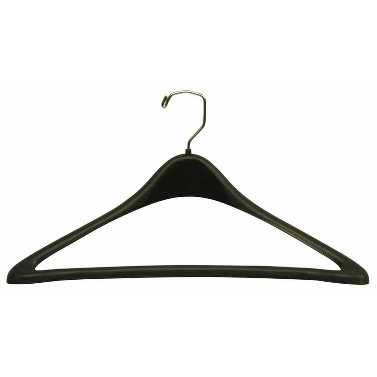 International Hanger Plastic Curved Suit Hanger w/Locking Bar Black Finish with Chrome Hardware Box of 100