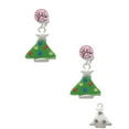 thumbnail image 2 of Delight Jewelry Silvertone Green Resin Christmas Tree with Crystals Pink Crystal Clip on Earrings, 2 of 5