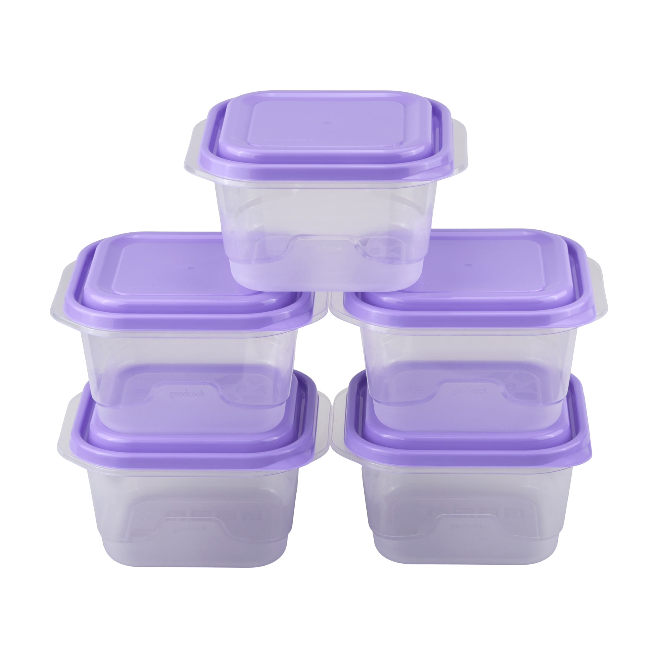 GoodCook EveryWare Large 5.2 Cup Square Food Storage Container, Set of 10, Purple, BPA Free