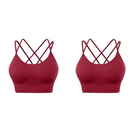 

Bras For Women 2Pc Cross Back Sport Bras Padded Strappy Criss Cross Cropped Bras For Yoga Workout Fitness Low Impact Bras
