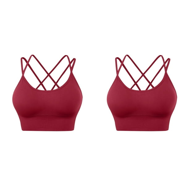 2 sujetadores deportivos con espalda cruzada para mujer: tops cortos con tirantes cruzados y rellenos, nailon y spandex, yoga/entrenamiento, bajo impacto