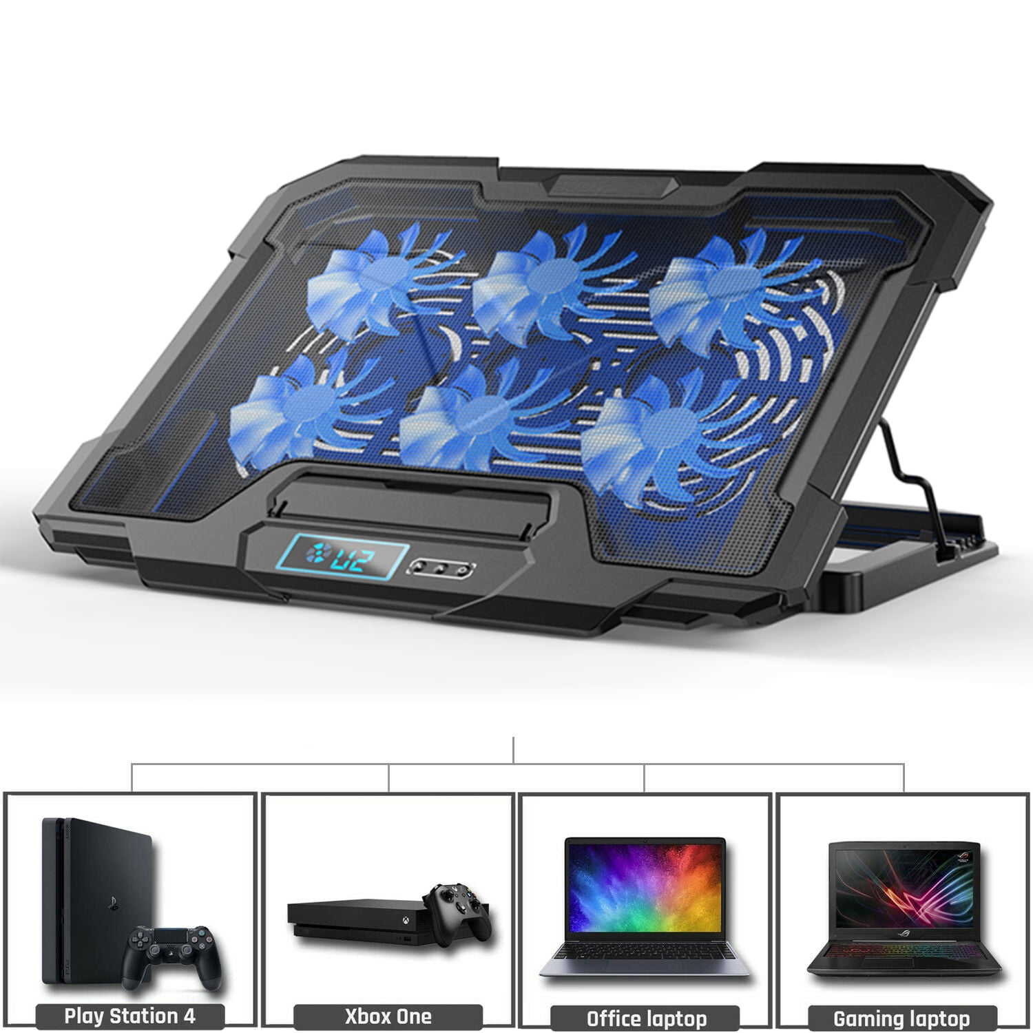 regulere tigger Konsekvenser Laptop Cooling Pad, Gaming Laptop Cooler Stand with 6 Silent Big Fans for  Notebook, Stable Cooling Pad for Laptop, 2 USB Powered Fan Compatible for  PC 15.6-17 inch - Walmart.com