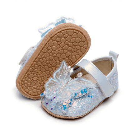 Loliuicca Baby Girl Dress Shoes Shiny Butterfly Princess Mary Jane Flats