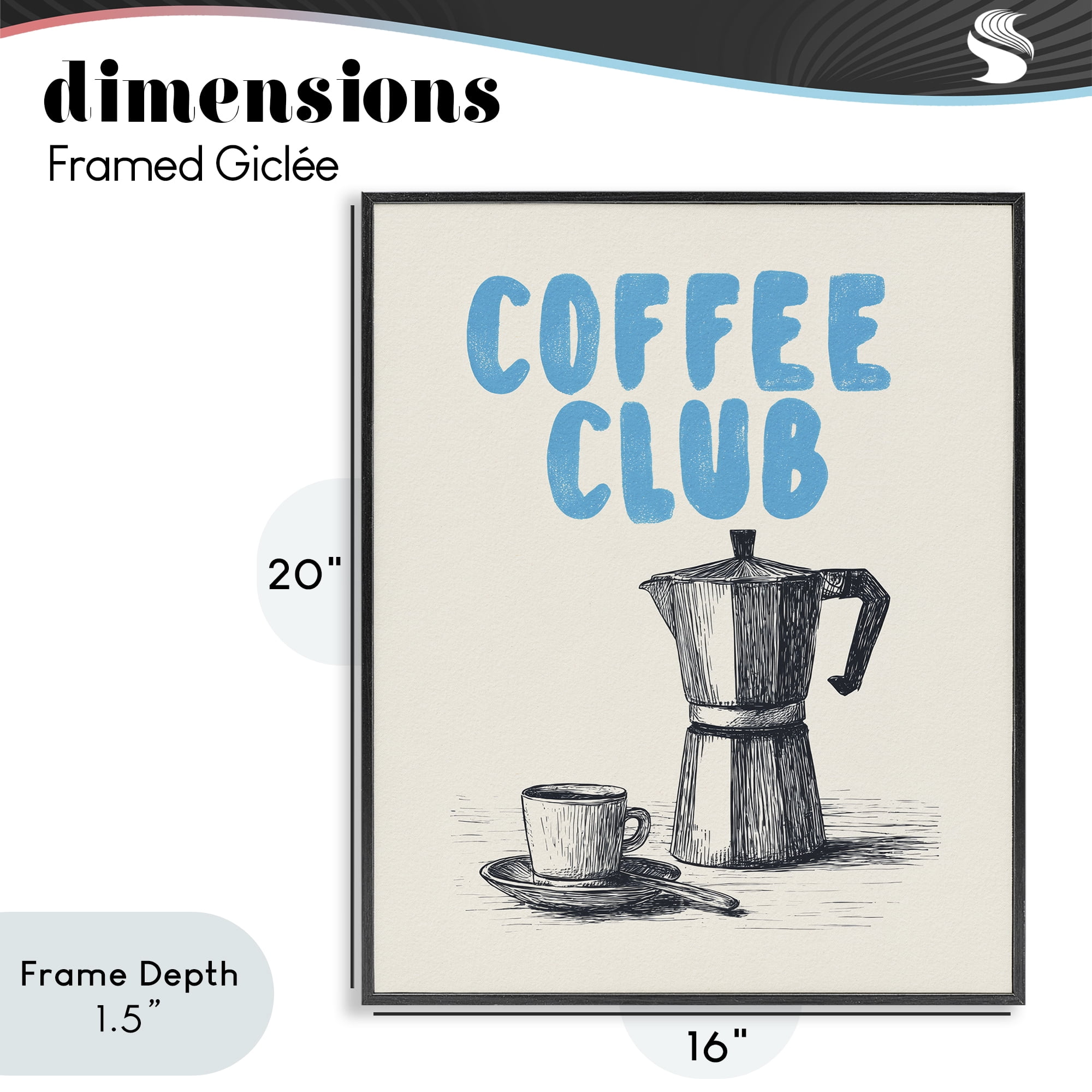 Stupell Industries Coffee Club Retro Drawing Black Framed Giclee Art, design by Andreas Magnusson