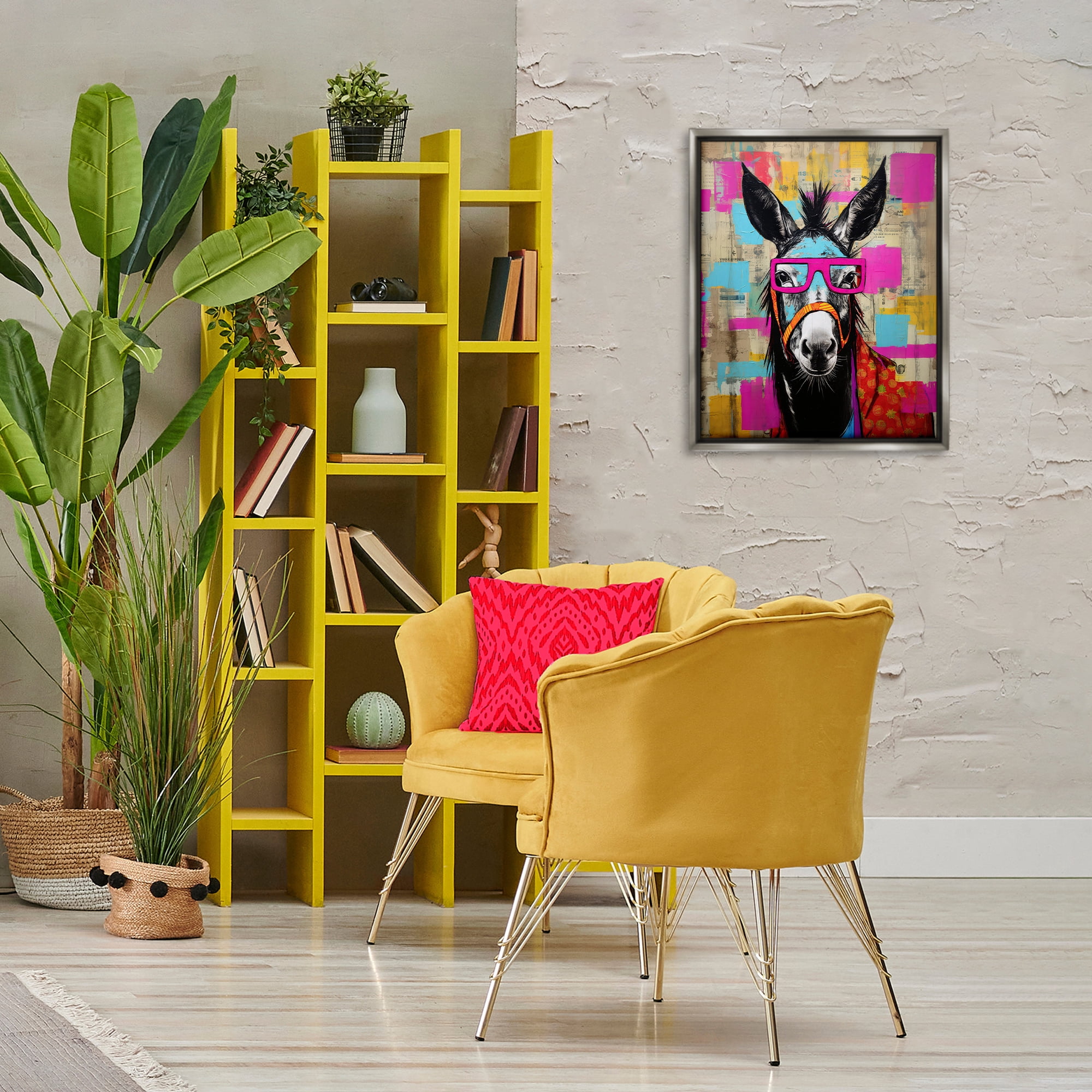 Stupell Industries Quirky Spectacle Donkey Animals Painting Gray Floater Framed Canvas Art Print Wall Art, 17 x 21