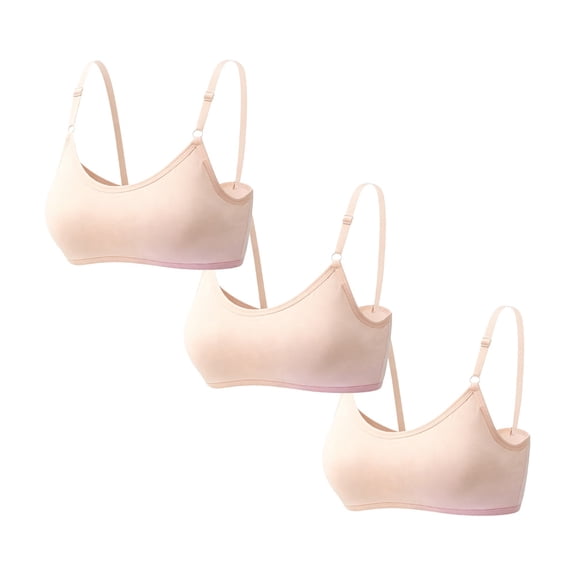 Big Girls Cotton Training Bra Wireless Light Padded Adjustable Straps Back Closure Soft Edge Stretchy Smooth Comfort Breathable Teen Bras for Kids 10-14 Years