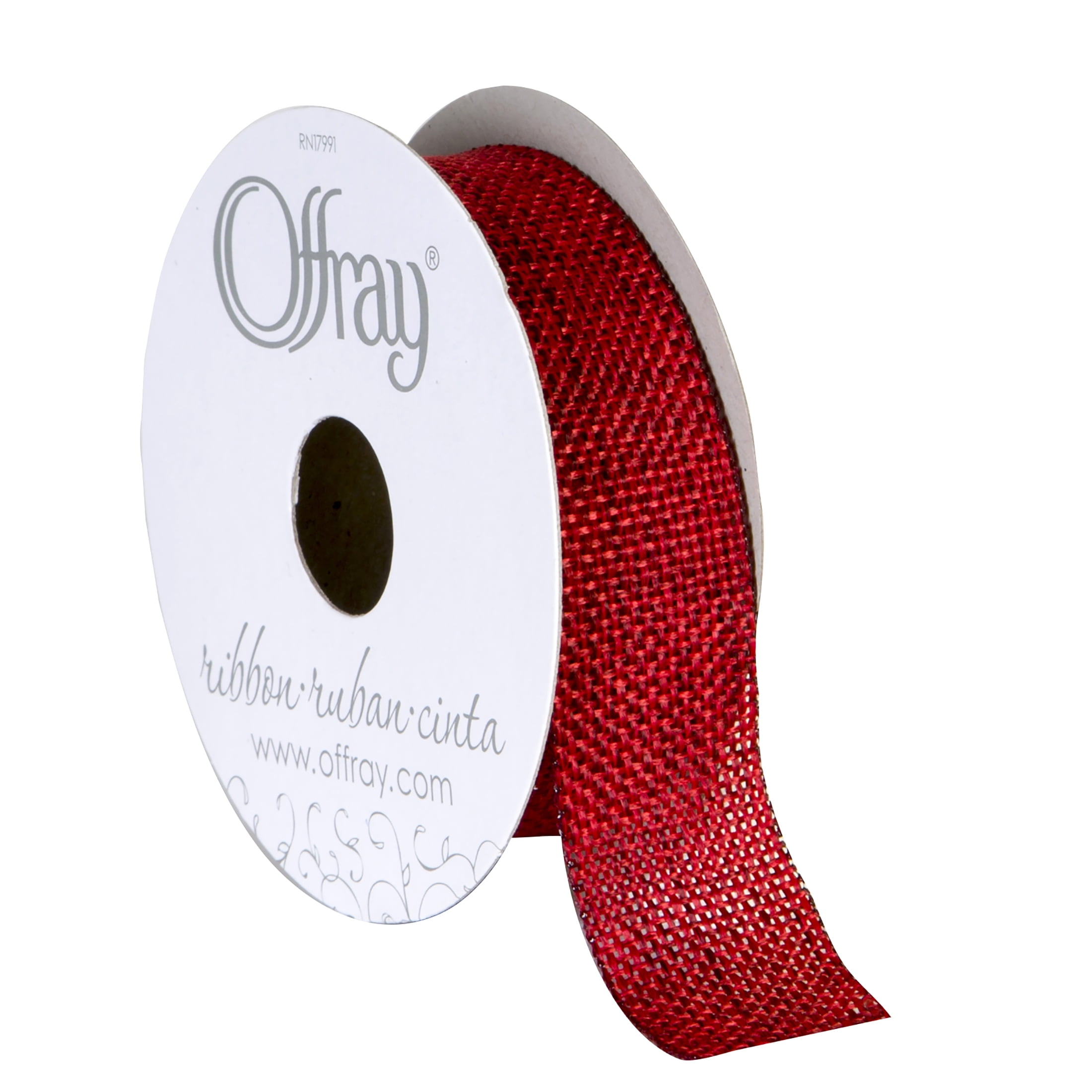 Offray Ribbon, Red 7/8 inch Woven Burlap Woven Ribbon for Crafts, Gifting, and Wedding, 9 feet, 1 Each