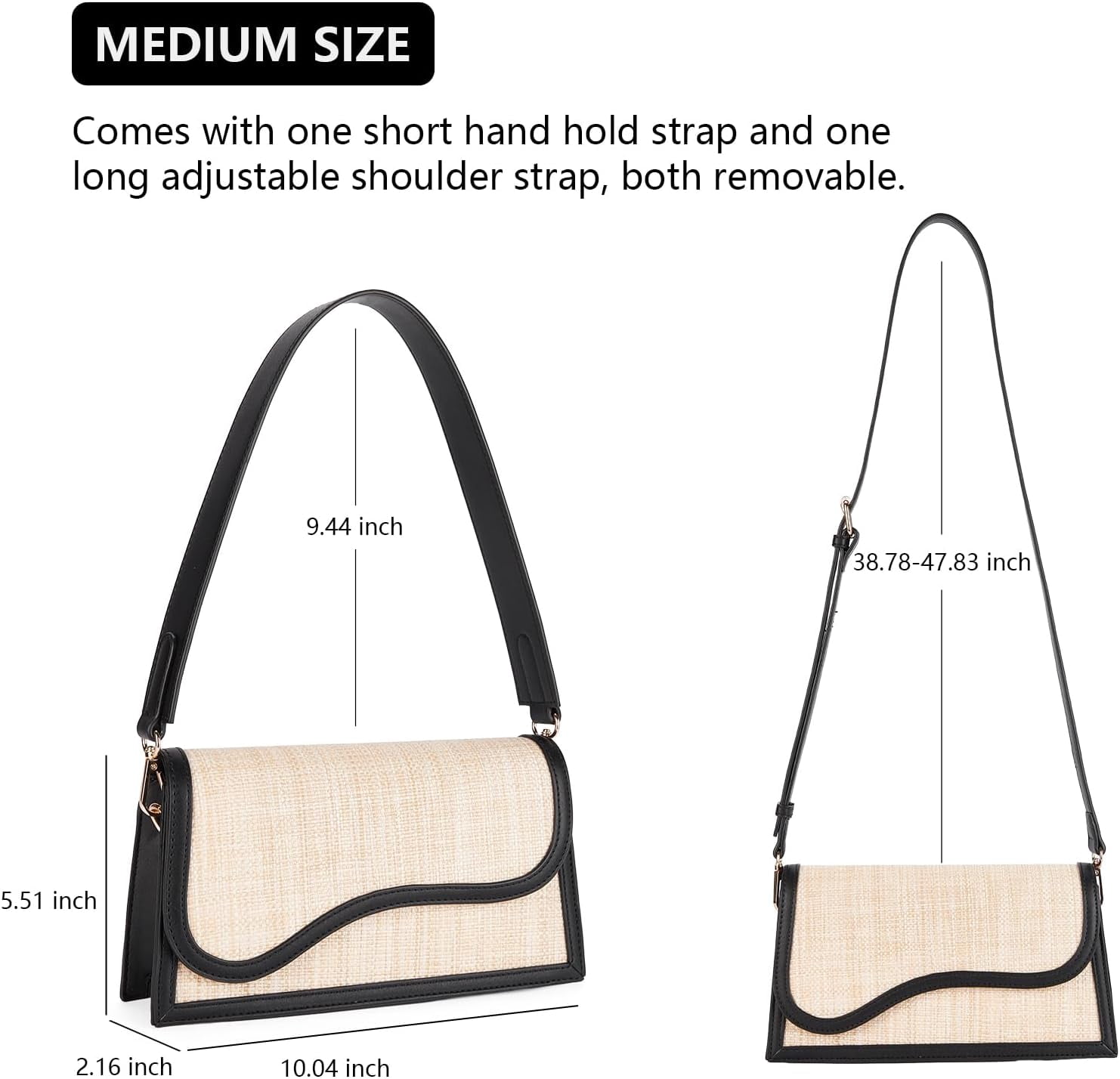 Shoulder Bag for Women, Vegan Leather Women's Shoulder Purses Handbags with 2 Removable Strap Crossbody Bag Purses