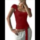 thumbnail image 2 of Camisetas de Corta con Cuello Cuadrado para Mujer, Sin Espalda, Ajustadas, Y2K Rojo L, 2 of 7
