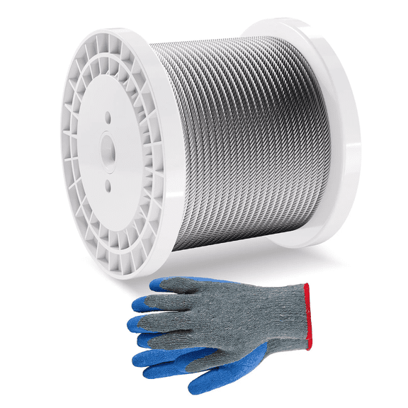 1/4 Inch 7x19 Strand Carbon Steel Braided Aircraft Cable 250FT With Gloves