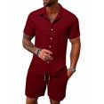 thumbnail image 3 of Men's Summer Beach Casual Short Sleeve Loose Two-Piece Set Solid Color Outdoor, 3 of 9