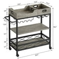 thumbnail image 2 of 3 Tier Bar Carts for The Home, Rustic Brown Bar Cart with Wheels, Two Portable Trays, Wine Rack, Glasses Holder, Industrial Serving Cart for Kichen, Living Room, Dining Room, 2 of 9