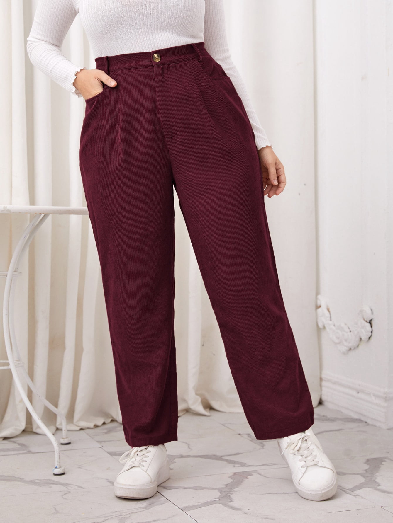 Burgundy Women's Plus Corduroy Slant 