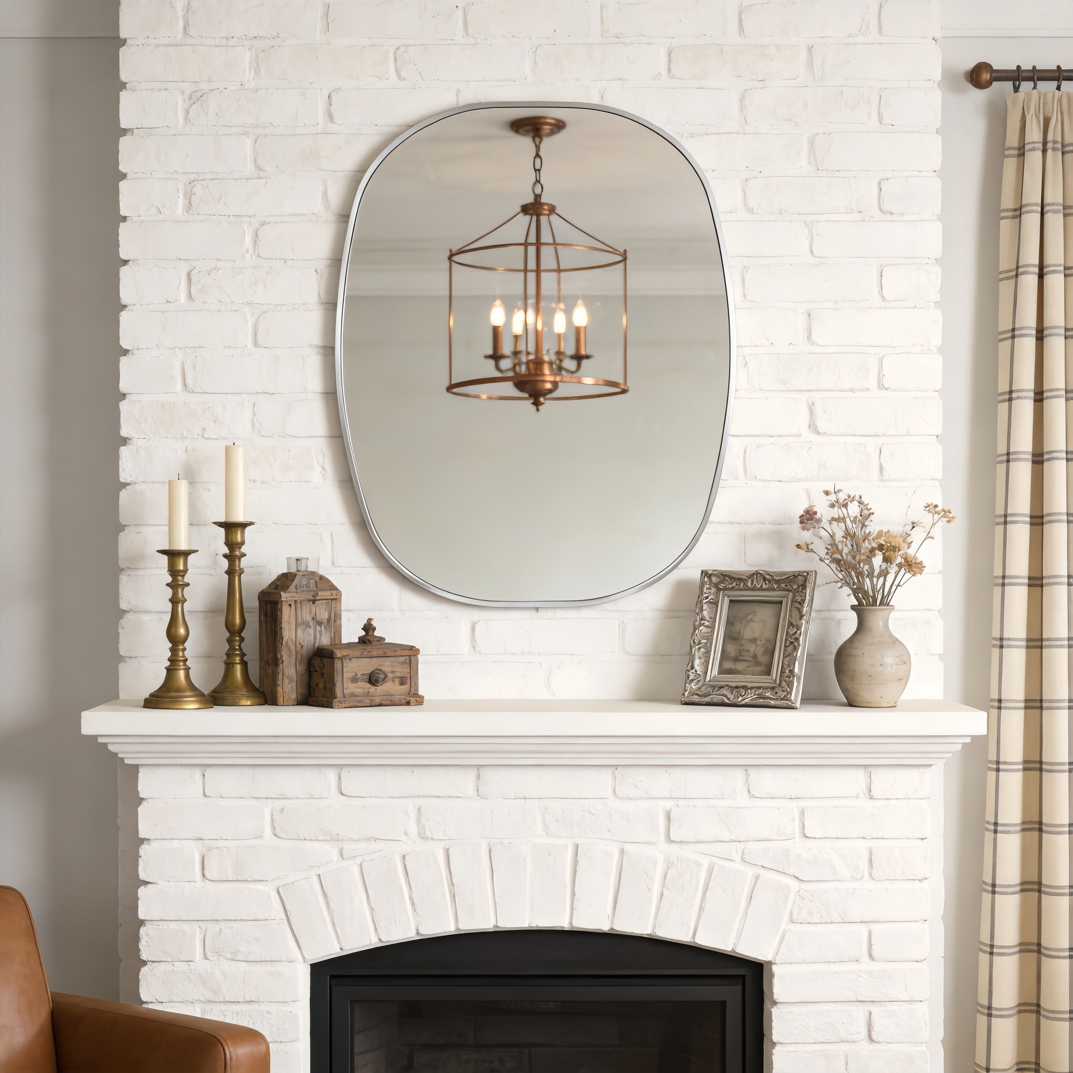 Noble House 24"x32" Unique Metal Framed Oval Wall Mirror, Modern Oblong Vanity Mirror for Bathroom & Entryway, Silver