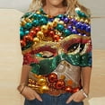 thumbnail image 2 of QATAINLAV 2025 Mardi Gras Shirt for Women O-Neck Loose Blouses Trendy Pullover Casual 3/4 Sleeve Tops Party Mask Printed Tshirts Multicolor S, 2 of 6