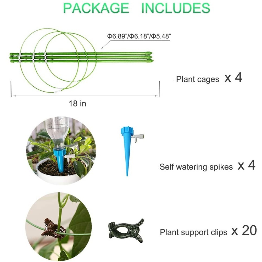 Pack Tomato Cages, Portable Plant Support Cages with Self Watering Spikes  and Clips