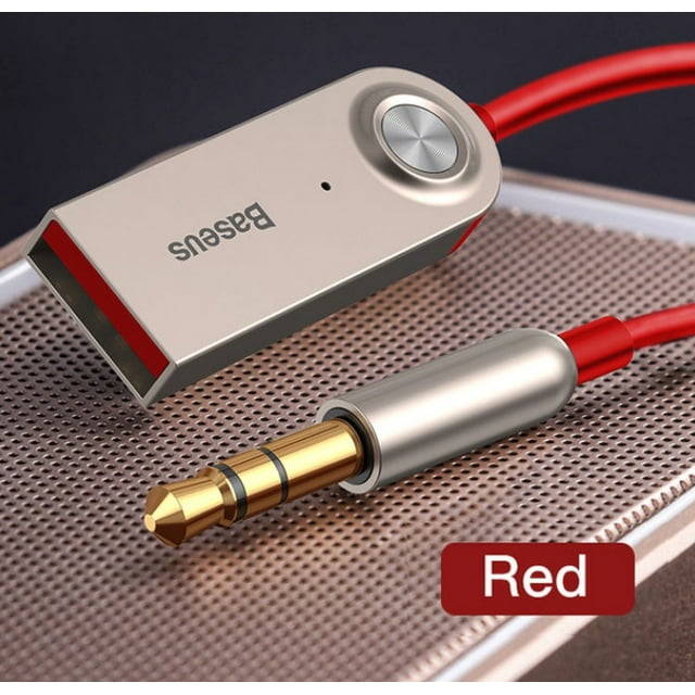 BASEUS USB Bluetooth Adapter Dongle Cable for Car 3.5mm Jack Aux Bluetooth Receiver Speaker Audio Music Transmitter Color:red