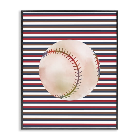 Stupell Industries Cottage Stripes And Sports Baseball Black Framed Giclee Art, 11 x 14, by Marcus Prime