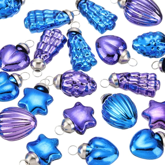 Uxcell 1-1.5 inch Glass Christmas Ornaments Christmas Tree Decorations for Parties 25 Pcs Blue Purple