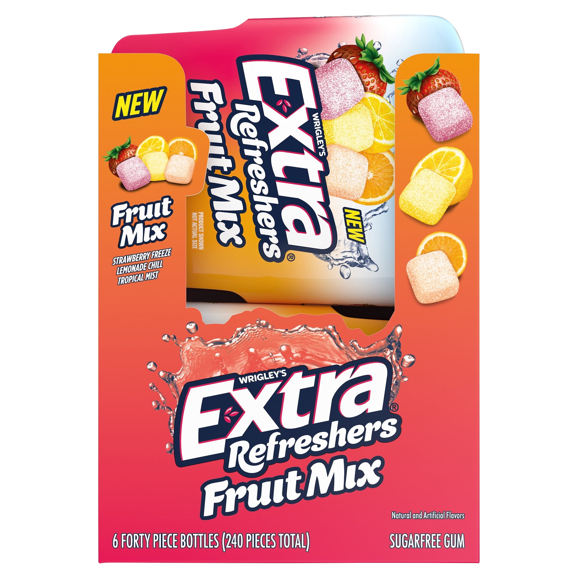 EXTRA Refreshers Fruit Mix Sugar Free Chewing Gum Bulk, 40 Piece Bottle Pack of 6