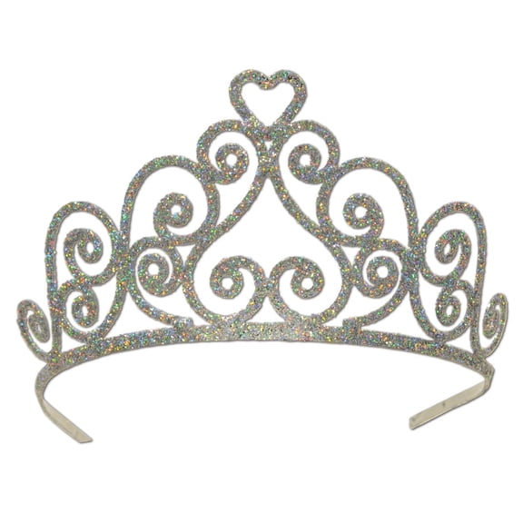 6 Pack Beistle Glittered Metal Royal Tiara - Silver