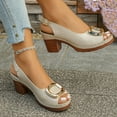 thumbnail image 6 of Hopeusnice High Heels Shoes for Women Open Toe Sandals Breathable Non-Slip Block High Heel Soft Trendy PU Materials Summer Shoes Women's High Heels Shoes Elegant Shoes Beige 41, 6 of 9