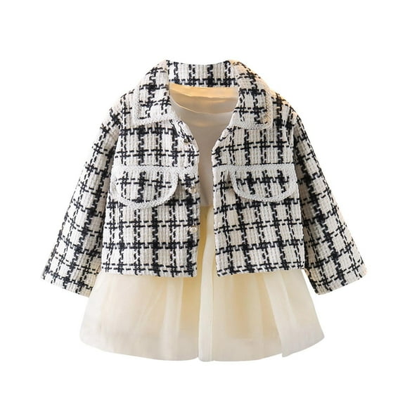 Edvintorg 6Months-3Years Toddler Girls Clothing Plaid Long Sleeve Jacket Coat Dress Set Fall Winter Girls Outfit Sets Roupas Infantis Menina