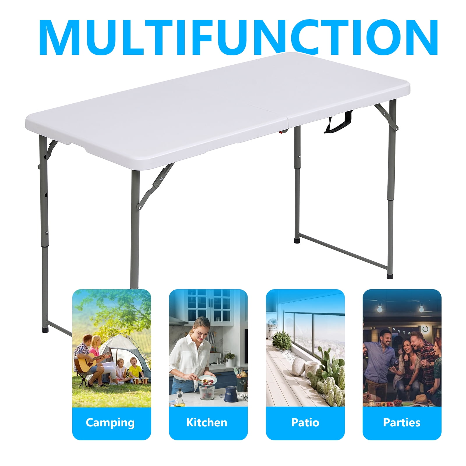 SUGIFT 4ft Folding Table, Adjustable Height Camping Table Office Table for Indoor/Outdoor Picnic Camping Bench,White