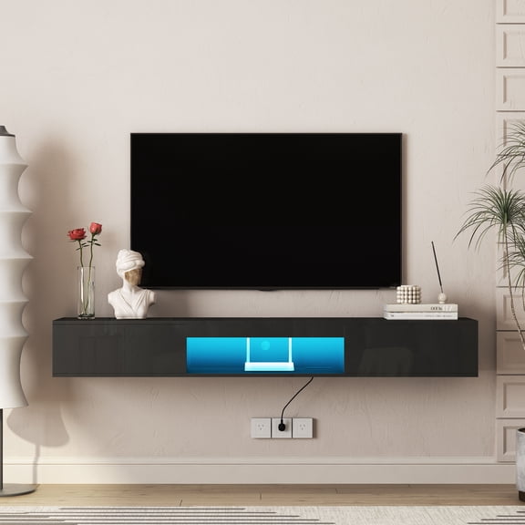CQSXDA Floating TV Stand with 16 Color LED Lights, 69 Inch Modern Design, Wall Mounted Entertainment Center for Large TVs