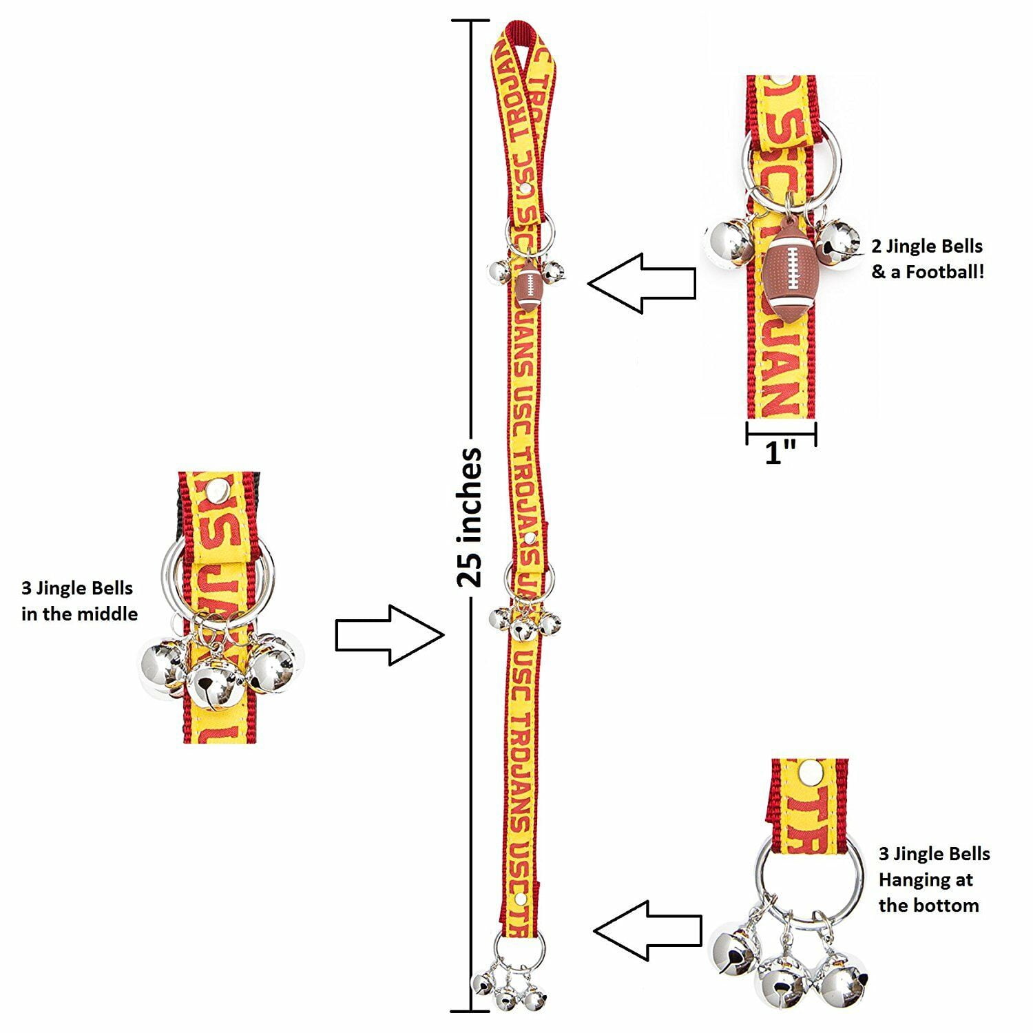 Pets First NCAA USC Trojans Door Training Bells for Pets, 40+ College teams Licensed Home Entry Décor