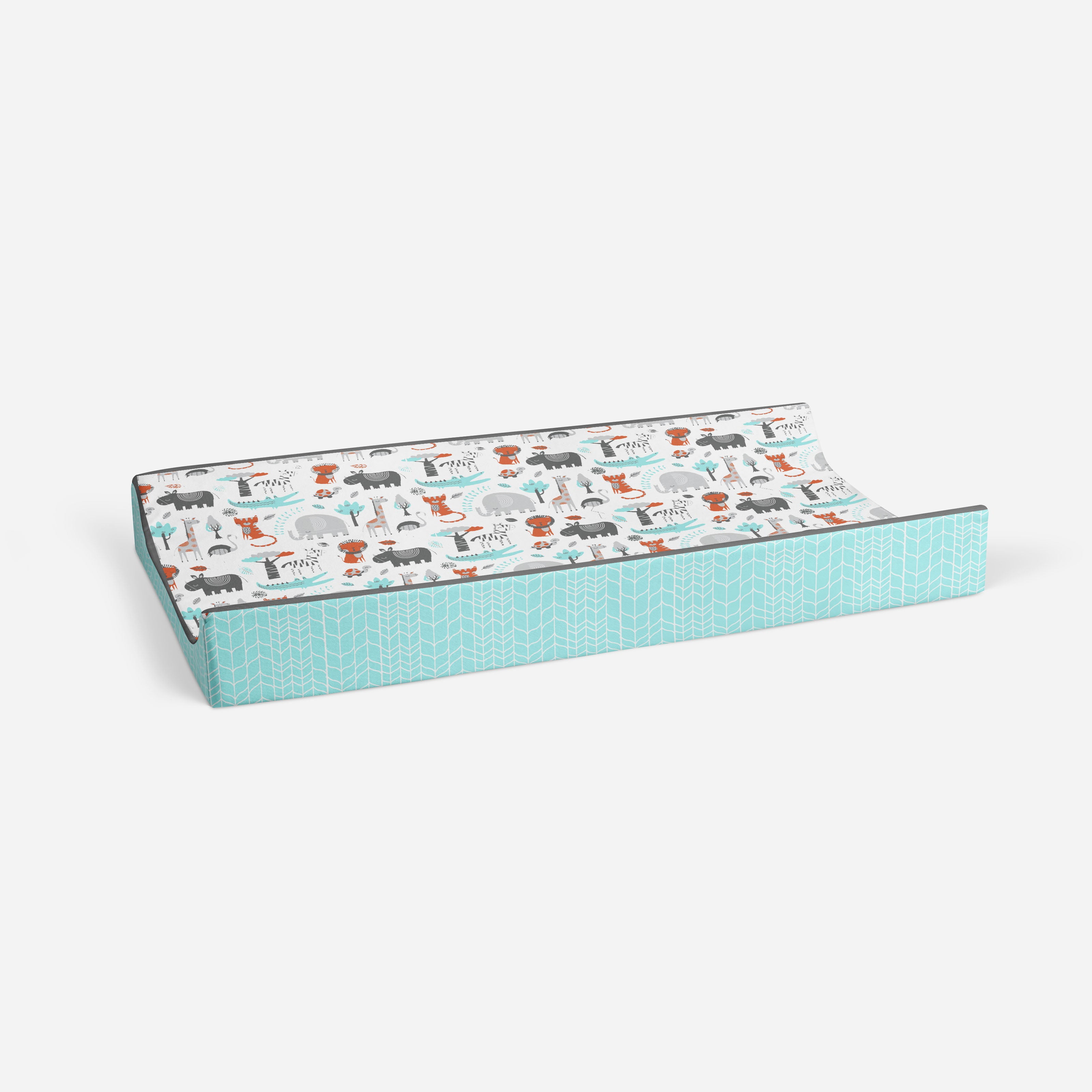 Bacati - Safari Jungle Animals Aqua/Orange/Grey Quilted Changing Pad Cover