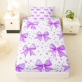 thumbnail image 4 of Erosebridal Purple Polka Dot Bow Twin Sheet Sets for Girls, Watercolor Ribbon Bedding for Women, 3 Pieces, 4 of 6