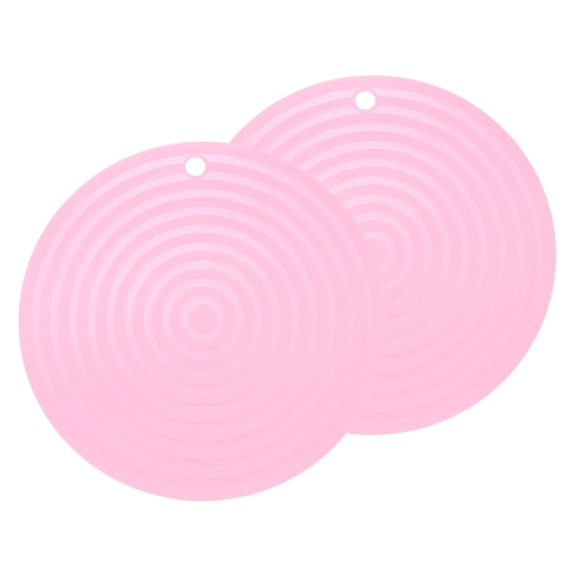 2 Piezas de Alfombrillas de Silicona para Ollas y Sartenes, Soportes Redondos de 9" para Ollas Calientes con Agujero para Colgar para Ollas y Platos Calientes (Rosa)