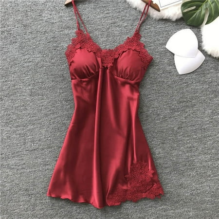 IDALL Halter Dresses for Women Sexy Dresses for Women Pajamas Robe Lace Sleepwear Pad Dress Underwear Nightwear Lingerie Lace Tops for Women Pijamas De Mujer Wine 3XL