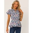 thumbnail image 2 of Blusa Allegra K Estampado Floral Mangas Cortas Cintura Alta Cuello de Corbata Peplum Negro L, 2 of 5