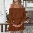 thumbnail image 5 of Fsqjgq Summer Dresses for Women 2024 Summer Dresses for Women Party Dress Vintage Print Beach Vacation Dresses Off Shoulder Tunic Casual Loose Fit Bell Sleeve Mini Dress Casual Loose Swing Button L, 5 of 5