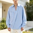 thumbnail image 4 of Men’s Oversized Asymmetrical Patchwork Shirt for Men, Striped Color‑Block Long Sleeve Lapel Shirt Jacket, Loose Casual Top With Chest Pocket For Home‑Lounge And Weekend Outing Activities, 4 of 6
