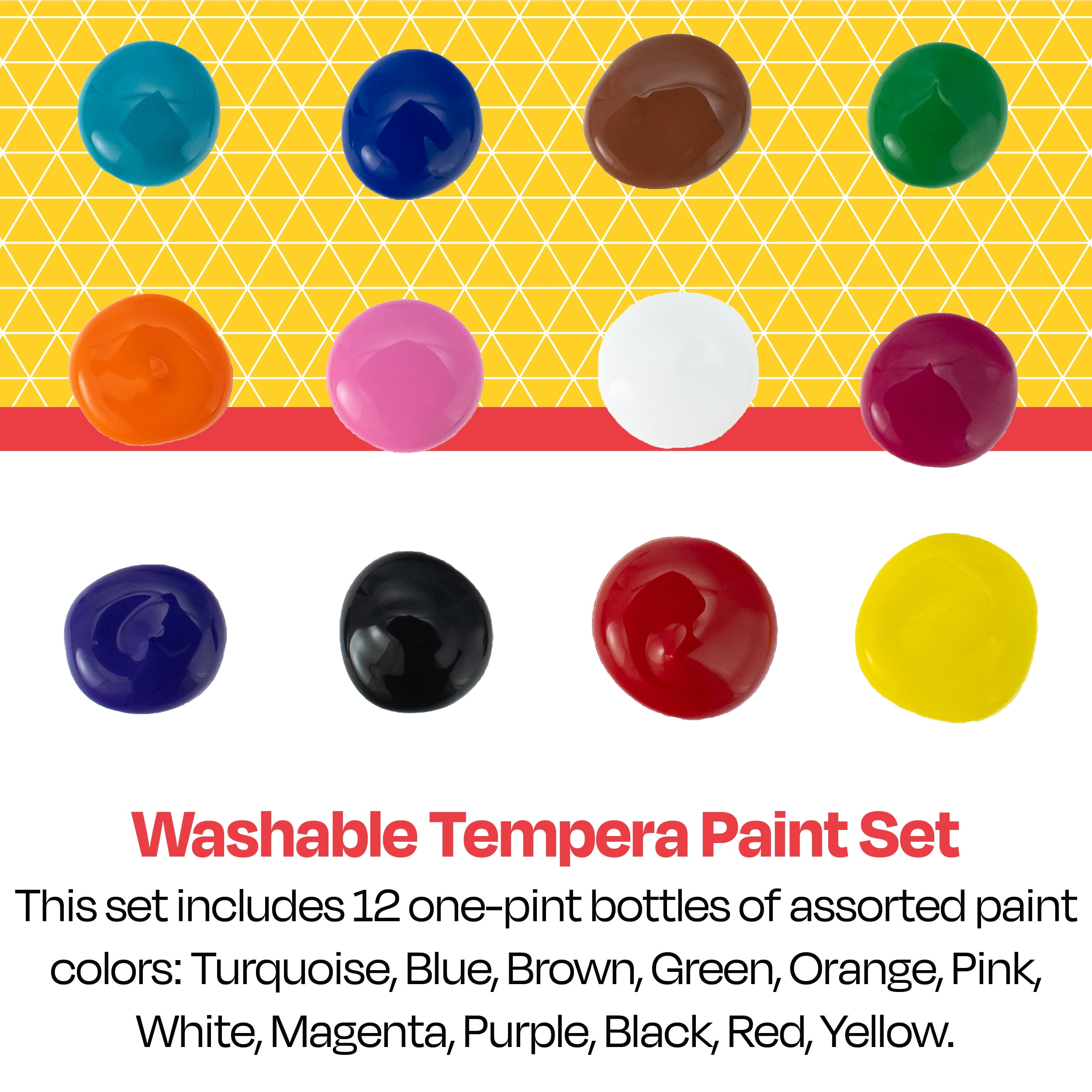 School Smart 2002801 1 Pint Washable Tempera Paint Set, Assorted Color - Set of 12
