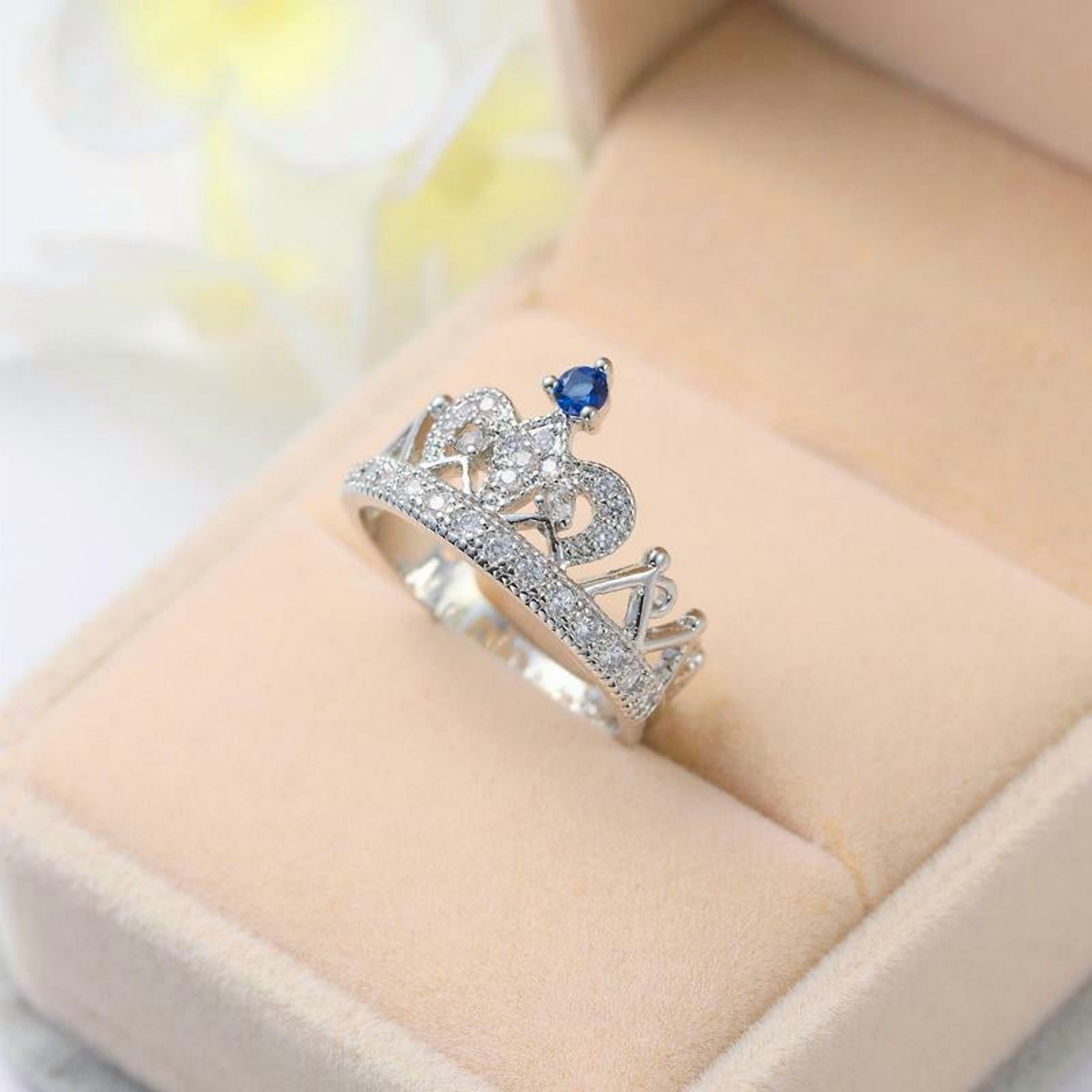 Beautiful Tiara Ring, Princess Crown Diamond Wedding Ring, Luxurious Diamond Engagement Ring For Women, 14K White Gold Plated, 2.2 Ct Simulated Diamond, Anniversary Ring For Wife