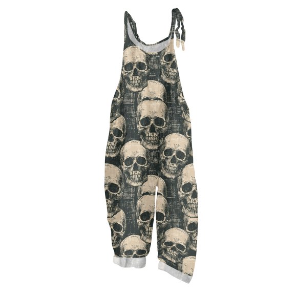 EANJE Halloween Womens Jumpsuits Sleeveless Oversized Jumpsuits Womens Overall Wide Leg Gothic Skull Floral Graphic Straps Rompers Adjustable Bib Overalls Winter Outfit Multicolor S