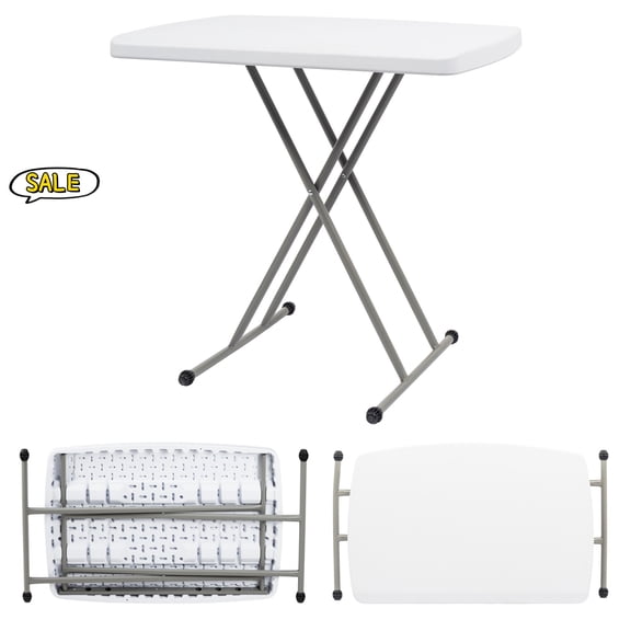 Hassch Liftable Foldable Table, 13.8"-28" Adjustable Height, Portable HDPE Table for Indoor Outdoor Picnic BBQ Travel Camping, White