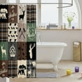 thumbnail image 3 of Hunting Deer Bear Shower Curtain, Rustic Farmhouse Bath Curtain Cabin Decor, Vintage Plaid Patchwork Waterproof Bathroom Curtains 72" W X 72" L, Country Forest Wild Animal Shower Stall Curtain, Brown, 3 of 4