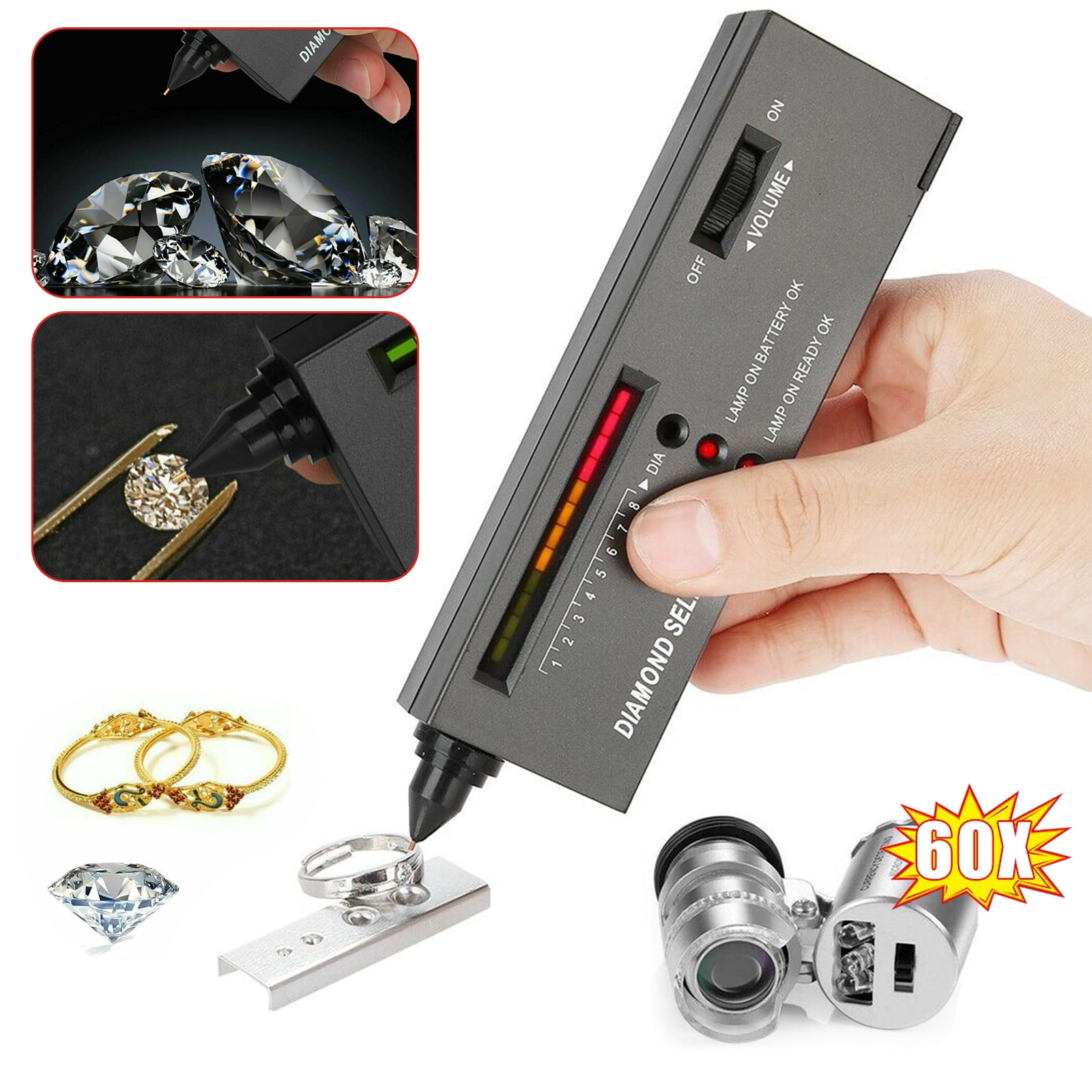 Diamond Tester Pen,High Accuracy Jewelry Diamond Tester,with 60X