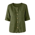 thumbnail image 4 of Women's Round Neck Short-Sleeved Button-Down Shirt Top, Casual Summer Blouse, 4 of 6